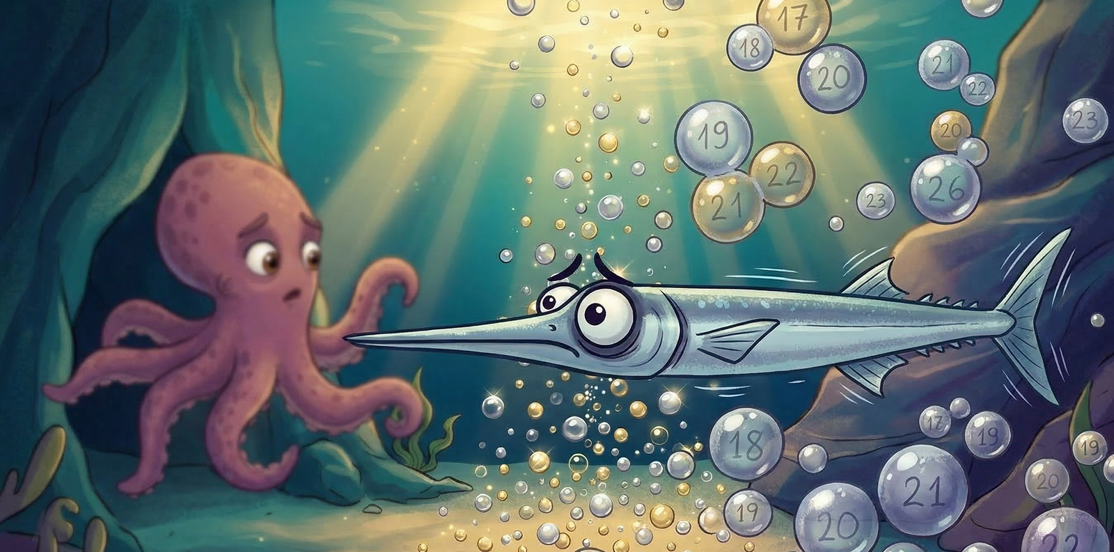 Lello surrounded by bubbles, overwhelmed by obsessive counting